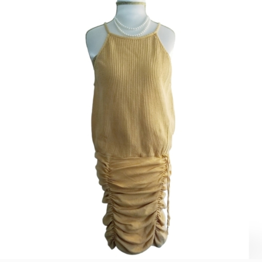 Free People FP One Katya Golden Yellow Thermal Ruched Mini Tank Dress NEW NWOT